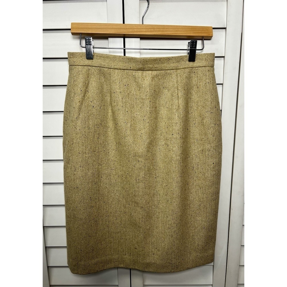 Chaus 100% Lambswool Herringbone Tweed Pencil Skirt Women's Size 10 Beige